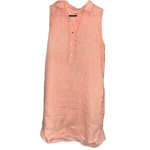 Artisan NY Women Sz M Coral Sleeveless Shirt Dress Collared linen henley